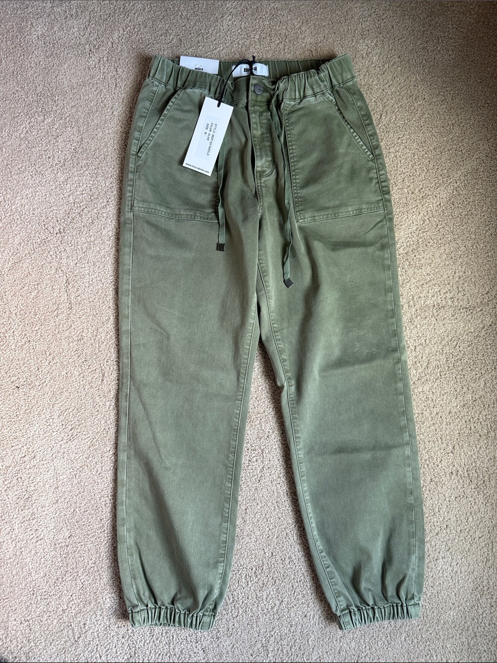 Relaxed Olive Drawstring Joggers with Elastic Cuffs